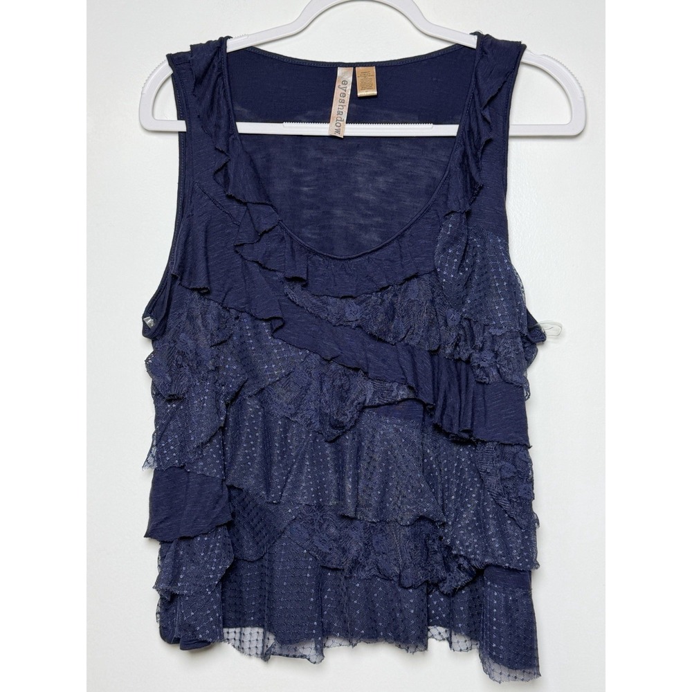 Eyeshadow Women's 2X Navy Blue Layered Lace Ruffle Tank Top Boho